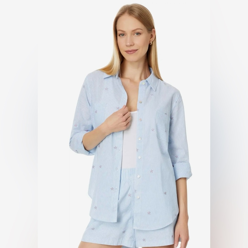 NWT Lilly Pulitzer Sea View Button Down Blue Seaside Star Jacquard Stripe XL HTF